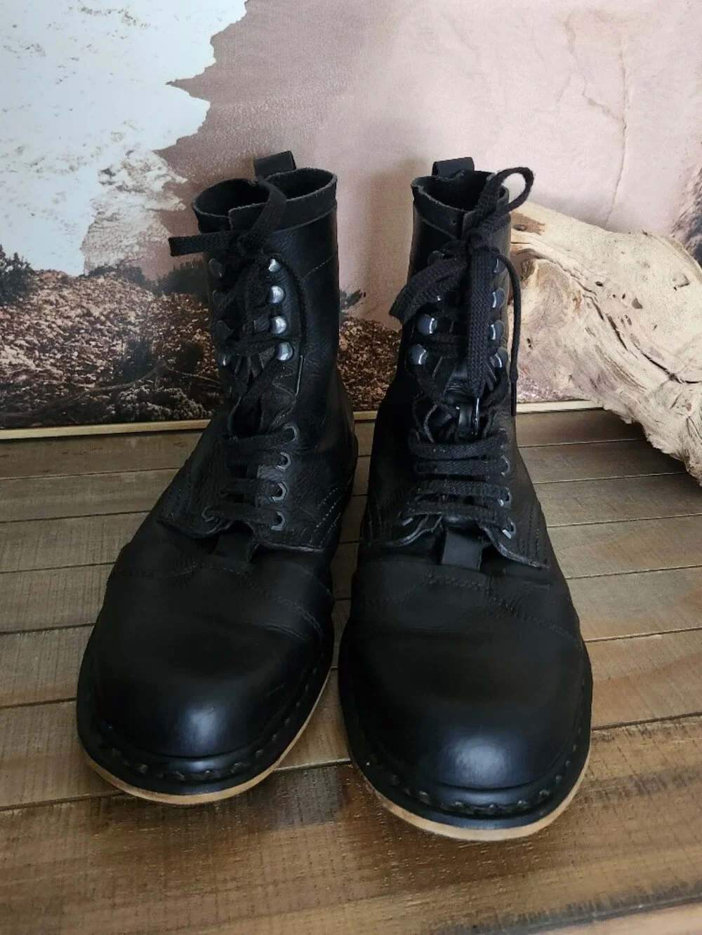DR. MARTENS Black Pier Polished Wyoming Suede/Leather Cap Toe Boots Men's 11
